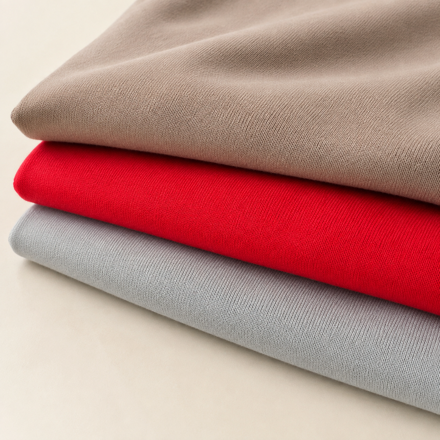 RANGE COVER | Cotton Fleece 350 gsm | Mocha, Red and Gray | AI fabric photograph