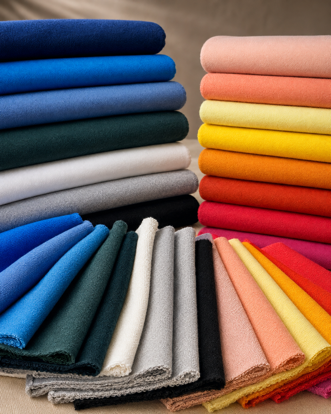 AI-generated color range cover showing Cotton French Terry 18 oz in available colors
