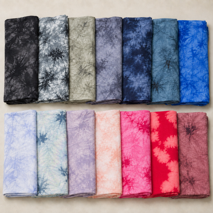 AI-restaged bamboo tie-dye jersey source composition 079; source colors, pattern and fine knit preserved.