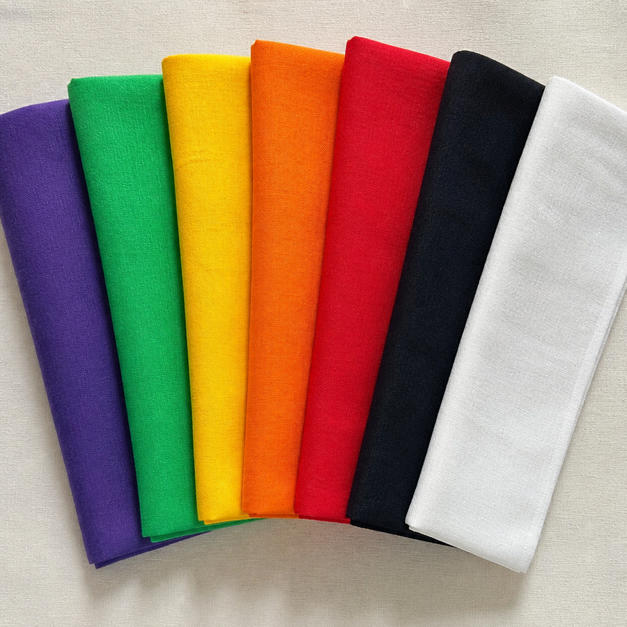 Linen cotton blend fabrics in seven colors — range overview