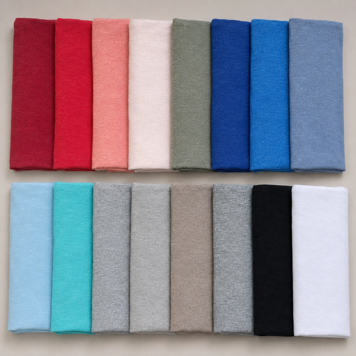 AI-restaged linen jersey source composition 089, preserving photographed fabric colors and knit.