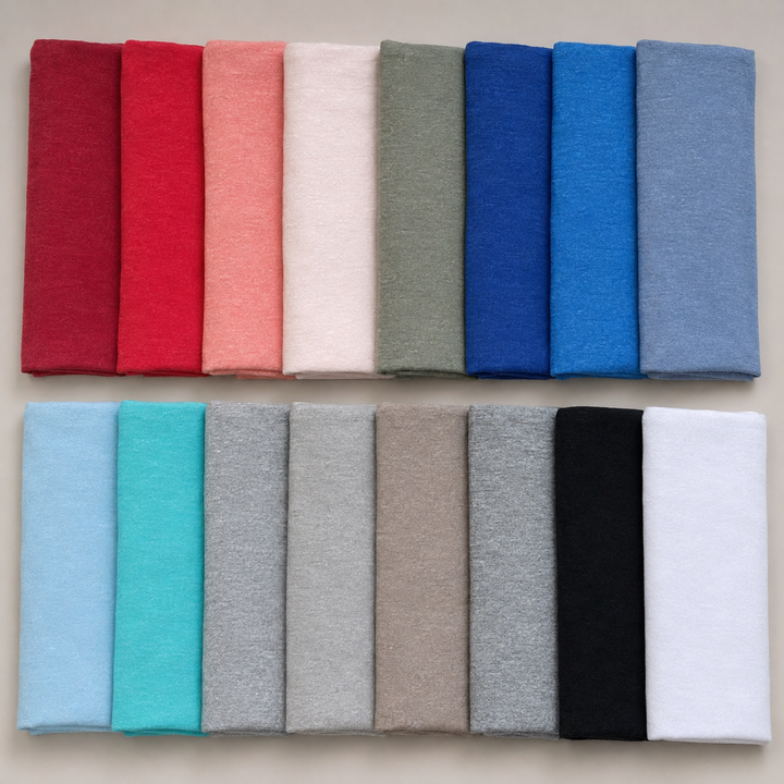 AI-restaged linen jersey source composition 089, preserving photographed fabric colors and knit.