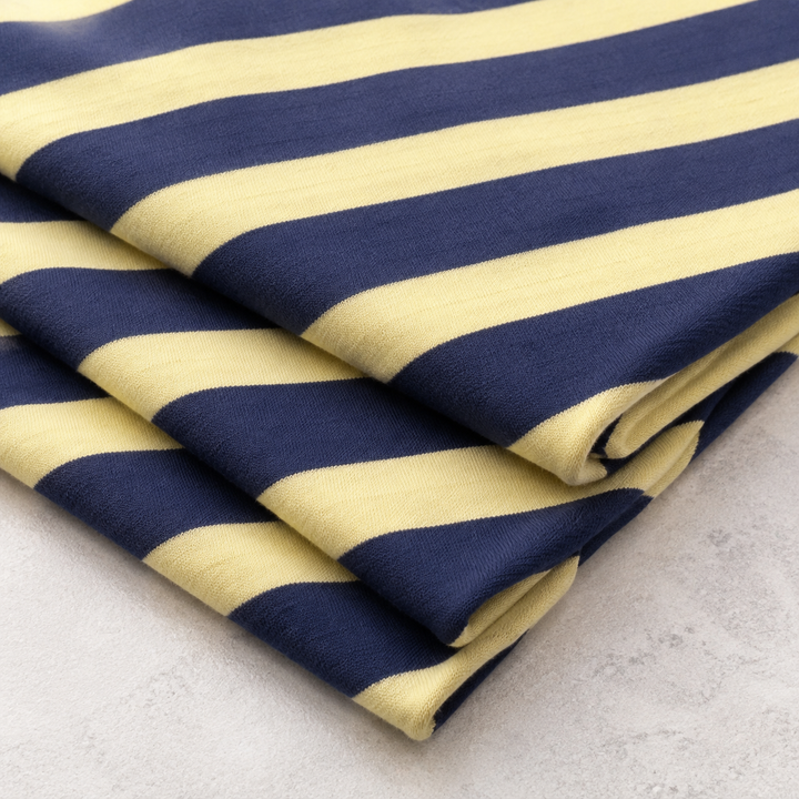 VARIANT_ID: 48621211943124 | Cotton Jersey Stripe · navy/yellow By the Yard | AI product view 1