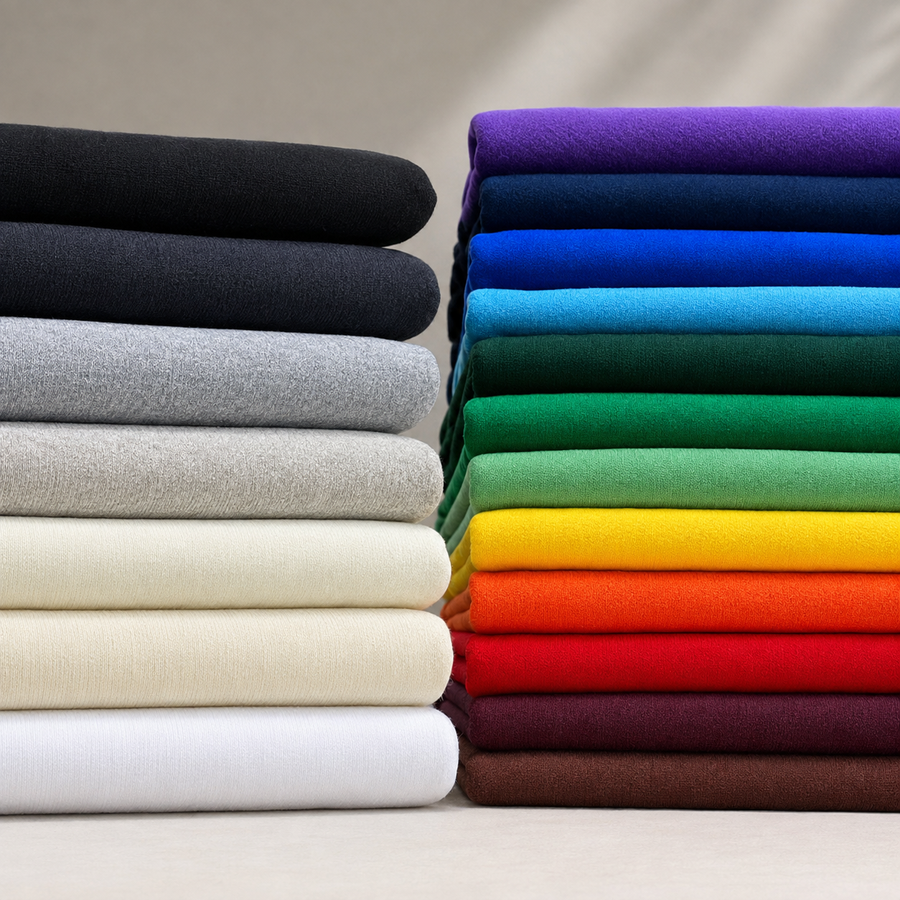 AI-generated color range cover showing Heavy French Terry 22 oz fabric in available colors