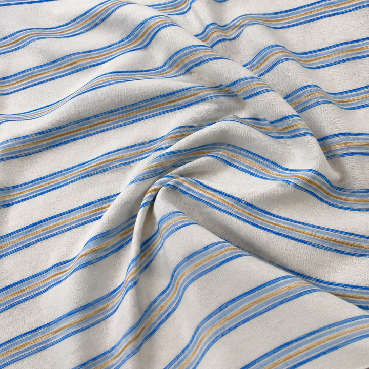 VARIANT_ID: 48518172115156 | Royal Blue Yellow Poly Cotton Jersey Stripe | View 1 | AI-created source-matched fabric photograph